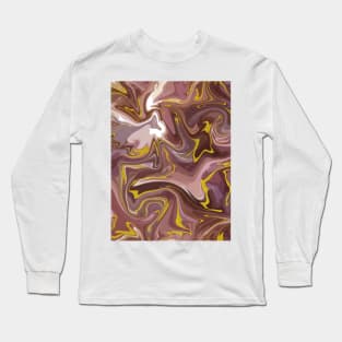 Dusty Rose and Purple with Gold Silk Marble - Purple, Pink, Beige Liquid Paint Pattern Long Sleeve T-Shirt